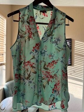 Vince Camuto “Soirée” Inverted Pleat Mint Green Floral Sleeveless Top Size XL